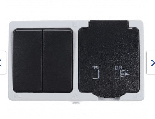 Modul priza si intrerupator dublu, 10A, 250V, IP54, putere maxima 3680W