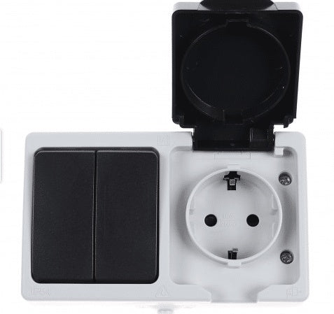 Modul priza si intrerupator dublu, 10A, 250V, IP54, putere maxima 3680W