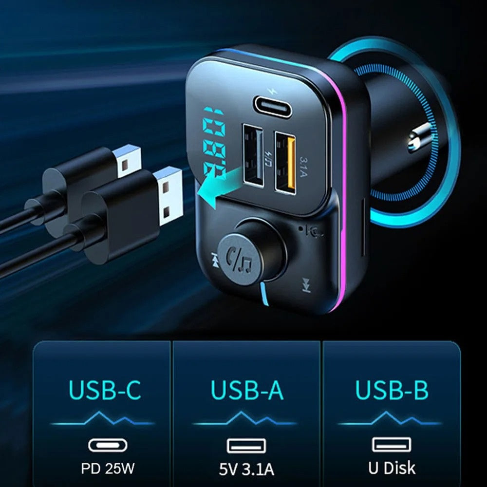 Modulator FM auto Bluetooth, C24S, lumina ambientala, incarcare rapidă, apeluri hands-free