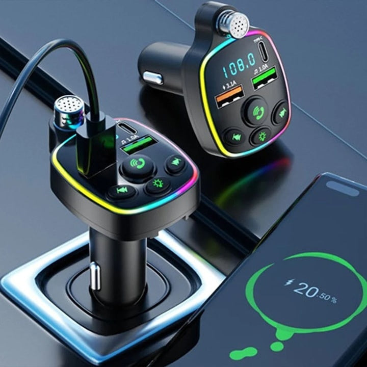 Modulator FM auto, Incarcator Auto Tip C / USB 3.1A, microSD, microfon handsfree, bluetooth, afisarea voltaj baterie, lumini LED, negru