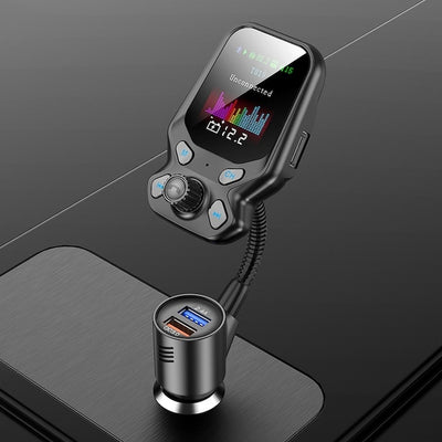 Modulator FM, cu microfon incorporat, Bluetooth, USB Mp3 Player, afiseaza tensiunea bateriei, ecran color, negru