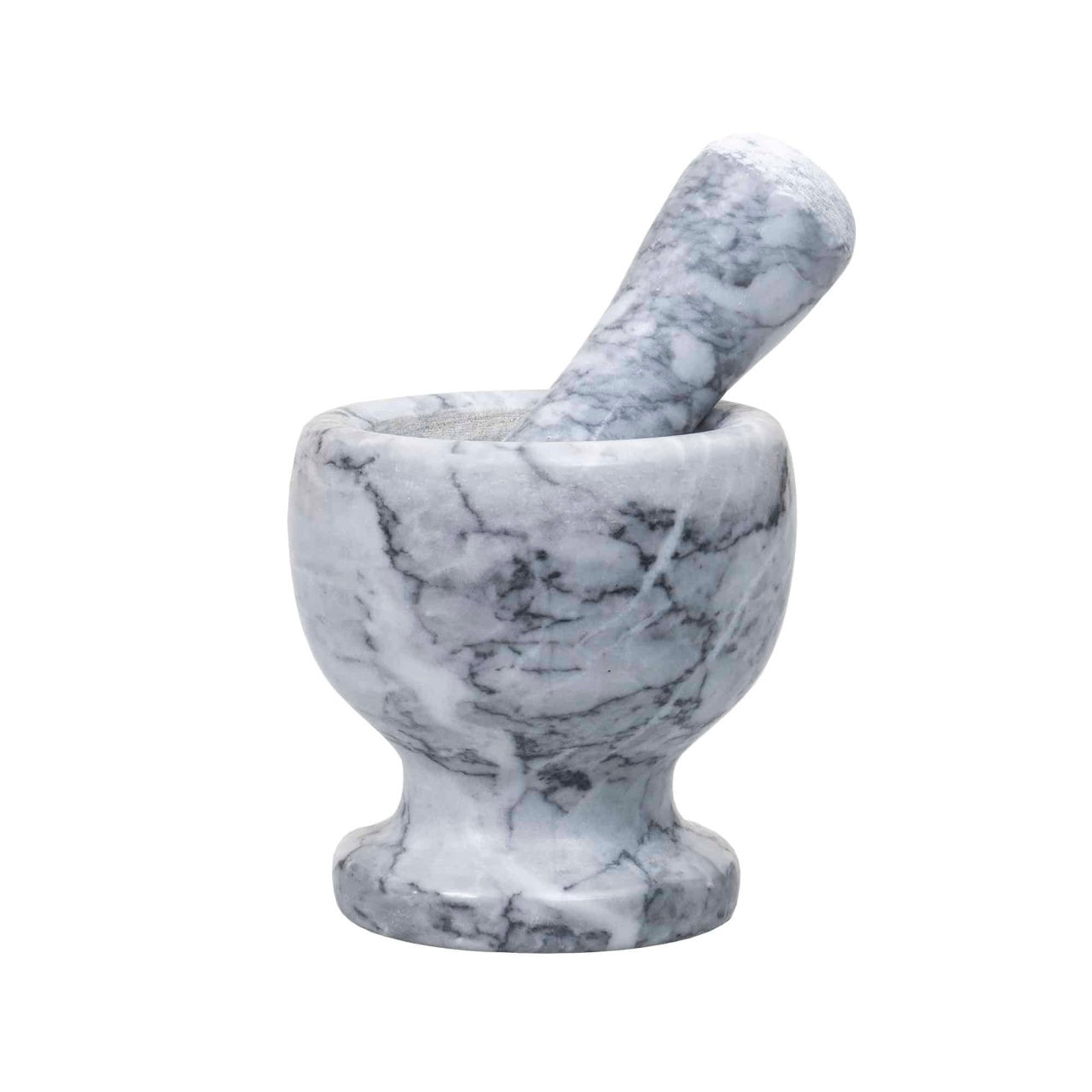 Mojar cu pistil din marmura, diametru 10 cm, inaltime 10.5 cm, gri