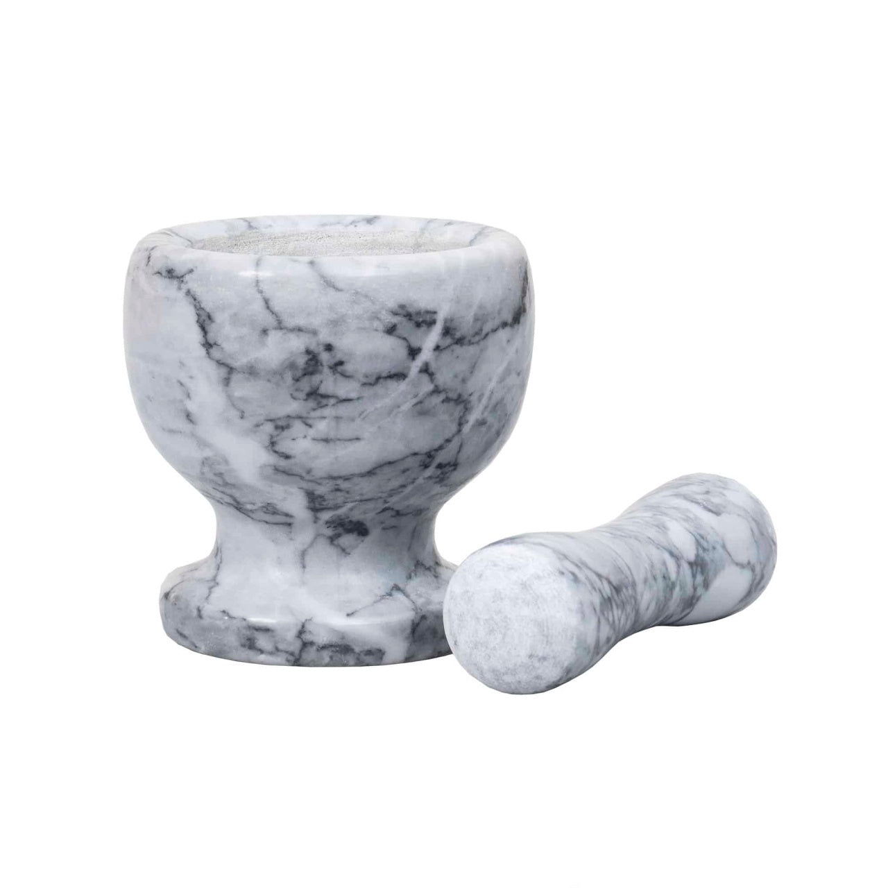 Mojar cu pistil din marmura, diametru 10 cm, inaltime 10.5 cm, gri