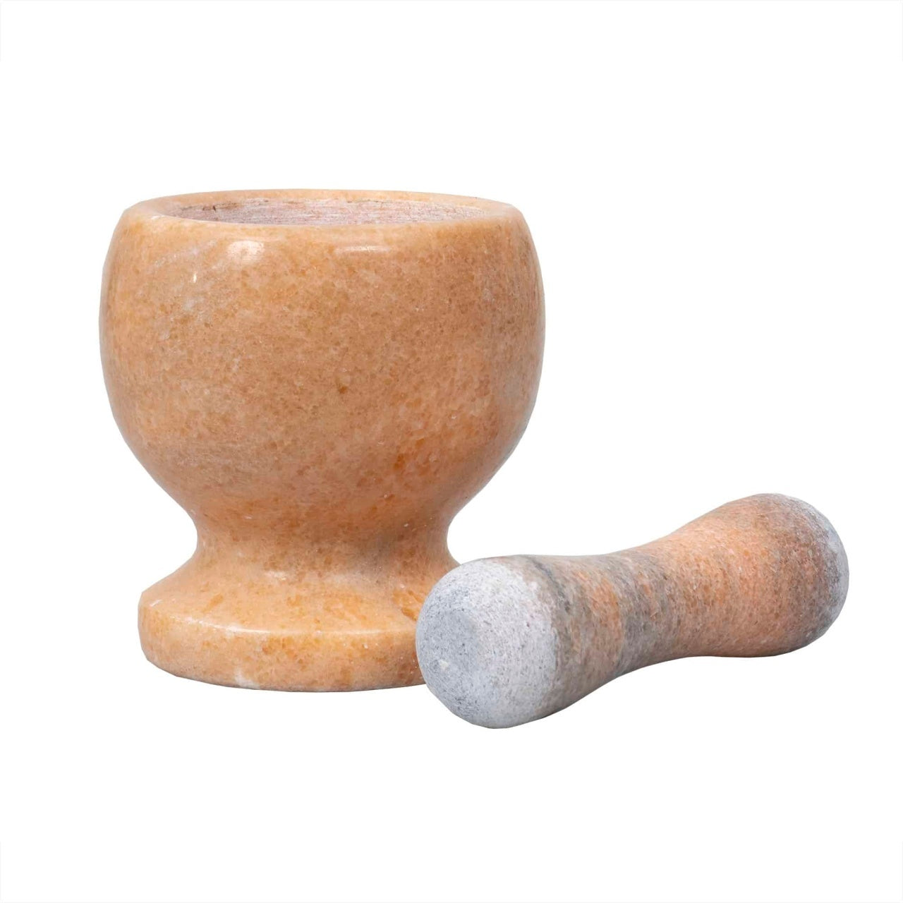 Mojar cu pistil din marmura, diametru 10cm, inaltime 10.5cm, culoare somon