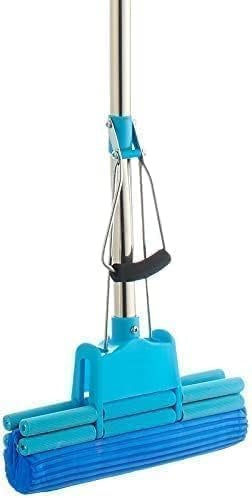 Mop de podea, cu burete, cu sistem de stoarcere, din metal si plastic, albastru