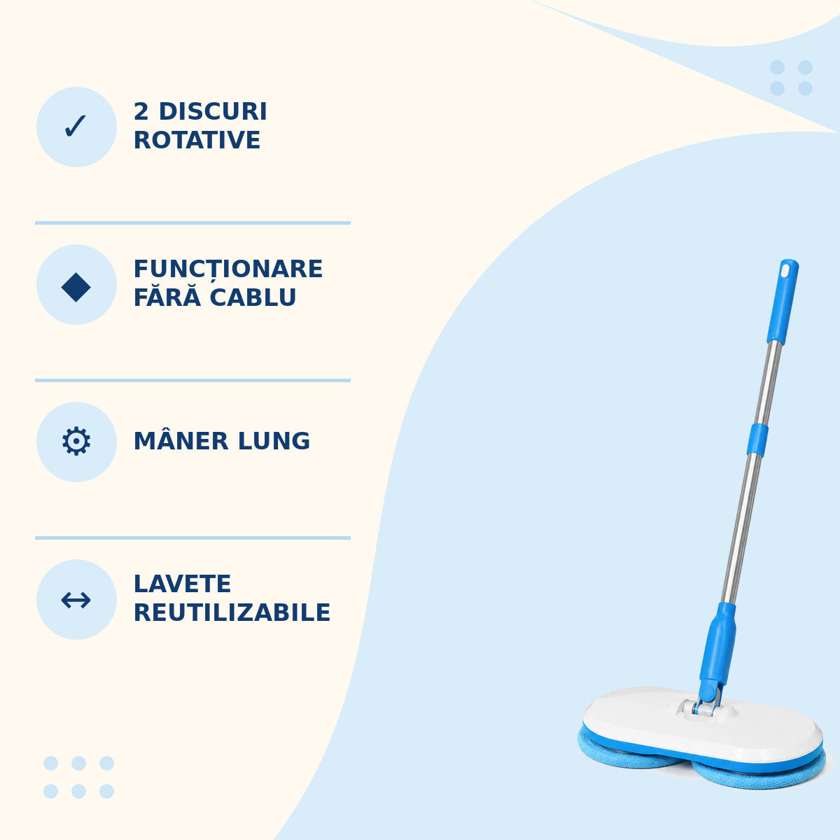 Mop Electric Fără Fir cu 2 Discuri Rotative, Albastru – imagine 3