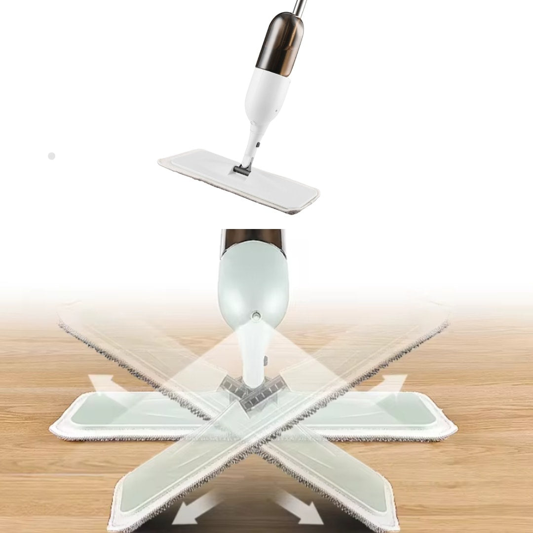 Mop multifunctional, matura, spala si pulverizeaza, include cap de mop si mop rotativ, cap de mop si mop plat si curatator geamuri cu mop si racleta cauciuc, alb
