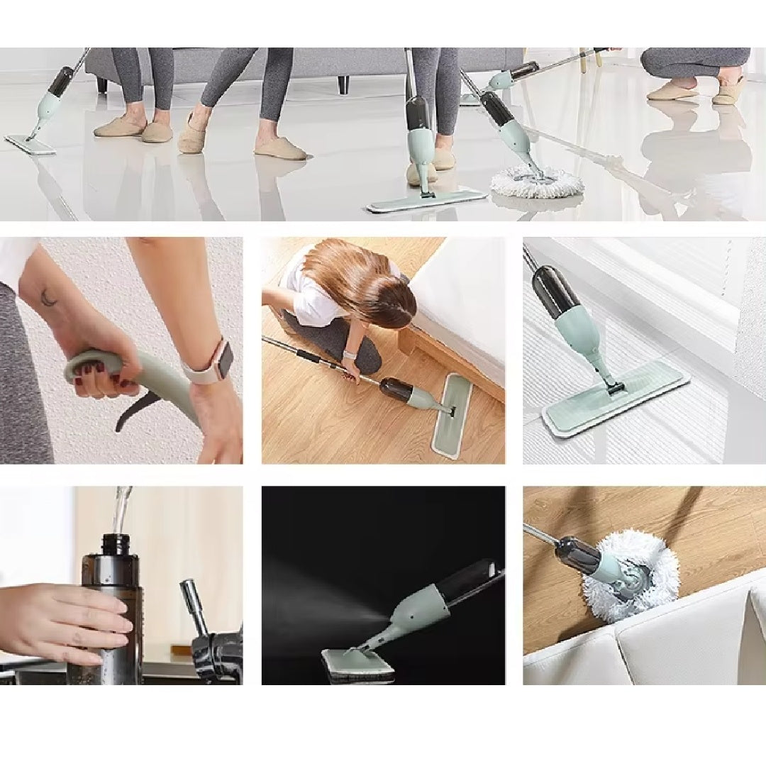 Mop multifunctional, matura, spala si pulverizeaza, include cap de mop si mop rotativ, cap de mop si mop plat si curatator geamuri cu mop si racleta cauciuc, alb