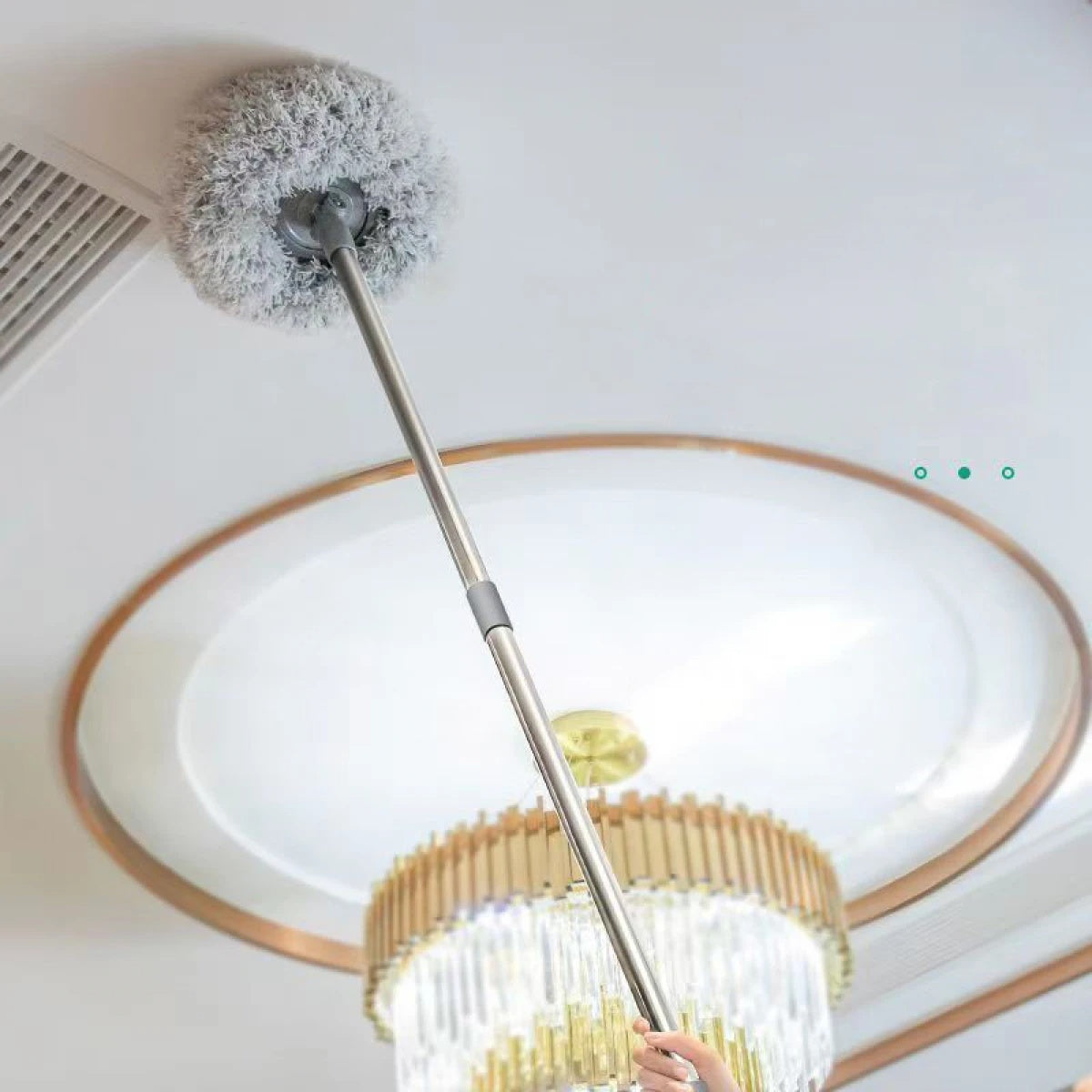 Mop pentru curatarea prafului, cu maner inox, lungime maner ajustabila 45 - 180 cm, doua lavete detasabile, dimensiuni 29 x 195 cm, argintiu
