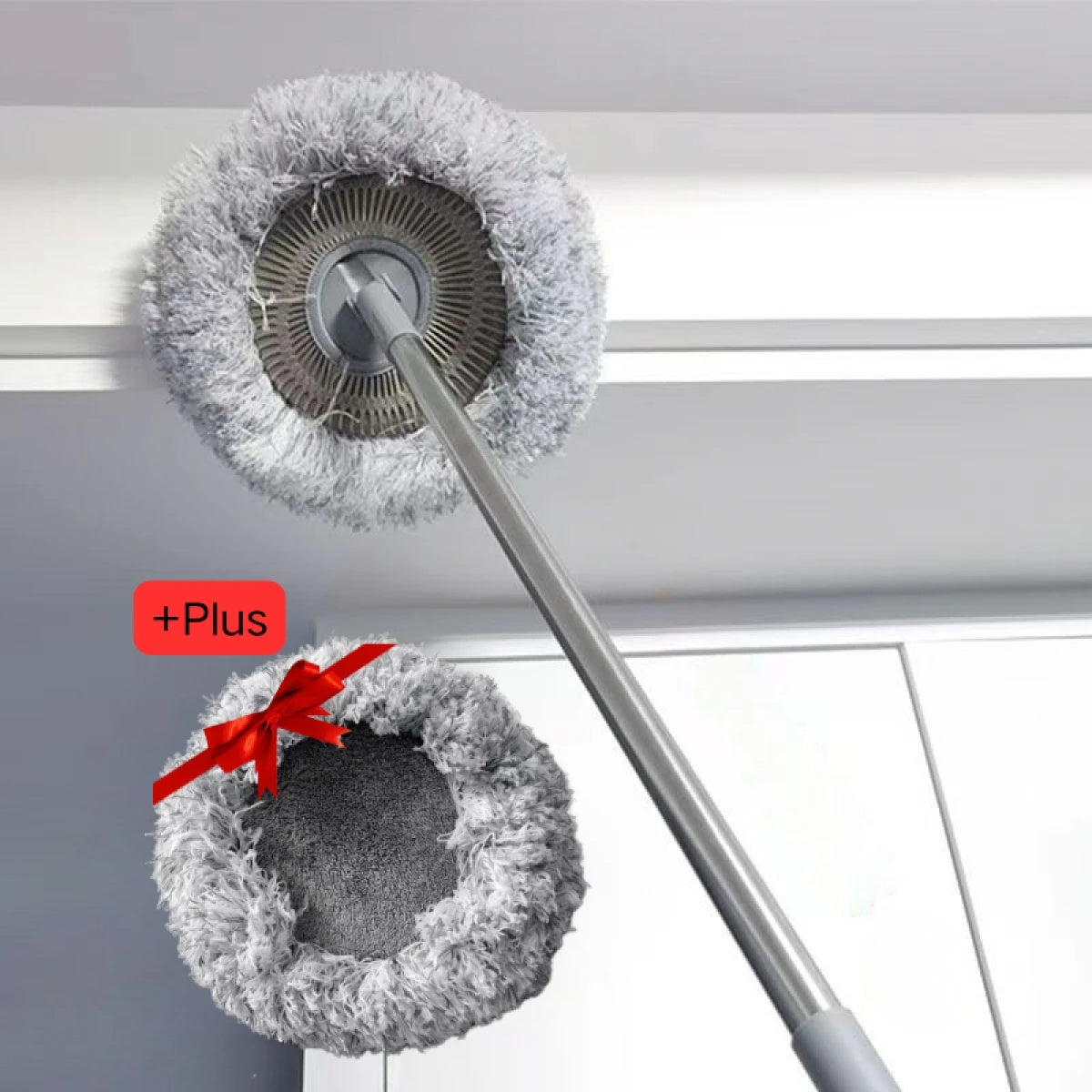 Mop pentru curatarea prafului, cu maner inox, lungime maner ajustabila 45 - 180 cm, doua lavete detasabile, dimensiuni 29 x 195 cm, argintiu
