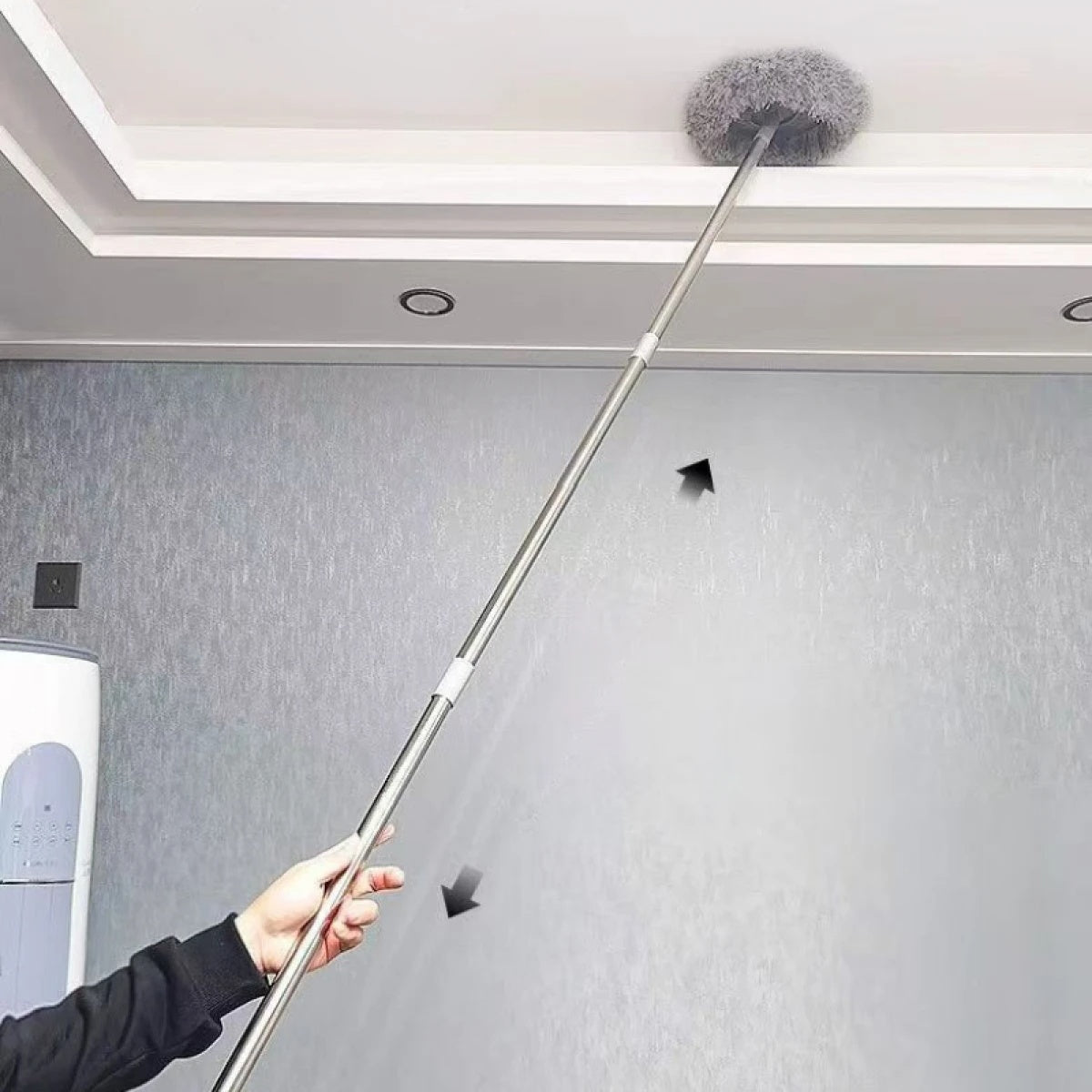 Mop pentru curatarea prafului, cu maner inox, lungime maner ajustabila 45 - 180 cm, doua lavete detasabile, dimensiuni 29 x 195 cm, argintiu
