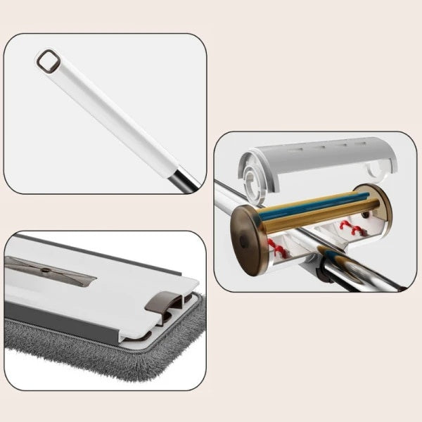Mop pliabil cu 4 lavete din microfibra, sistem de uscare, rotativ 360°, dimensiuni 137 x 45 x 11 cm, din plastic dur, alb/gri