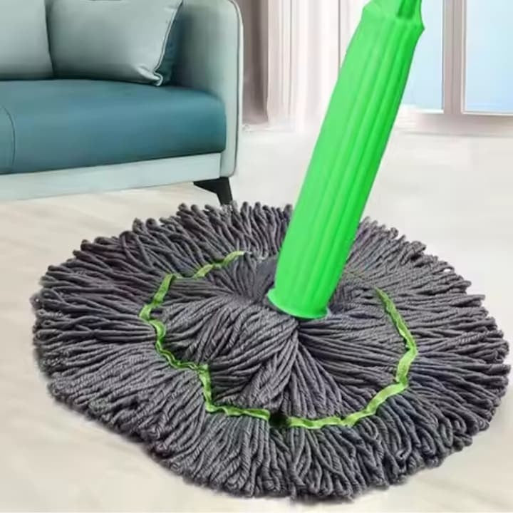 Mop profesional cu cap rotativ 360°, din microfibra, usor de folosit, maner ergonomic, stoarcere rapida, verde