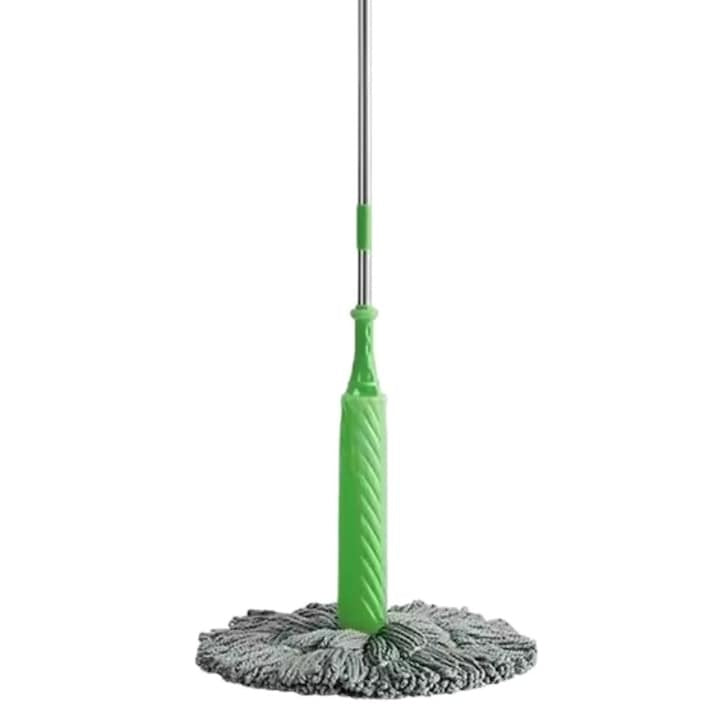 Mop profesional cu cap rotativ 360°, din microfibra, usor de folosit, maner ergonomic, stoarcere rapida, verde