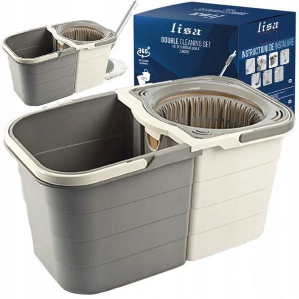 Mop rotativ 360 grade cu doua recipiente pentru apa, microfibra, capacitate 19L