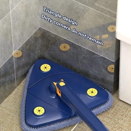 Mop triunghi pentru podea, rotativ 360 grade, lungime ajustabila, simplu de curatat, cu laveta din microfibra, albastru
