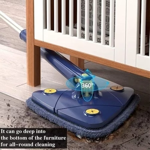 Mop triunghi pentru podea, rotativ 360 grade, lungime ajustabila, simplu de curatat, cu laveta din microfibra, albastru