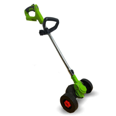 Motocoasa electrica cu 2 acumulatori, putere 1500W, cu 3 unghiuri de taiere, baterie 48V, din ABS si metal, cu roti pentru transport si ghidaj, verde