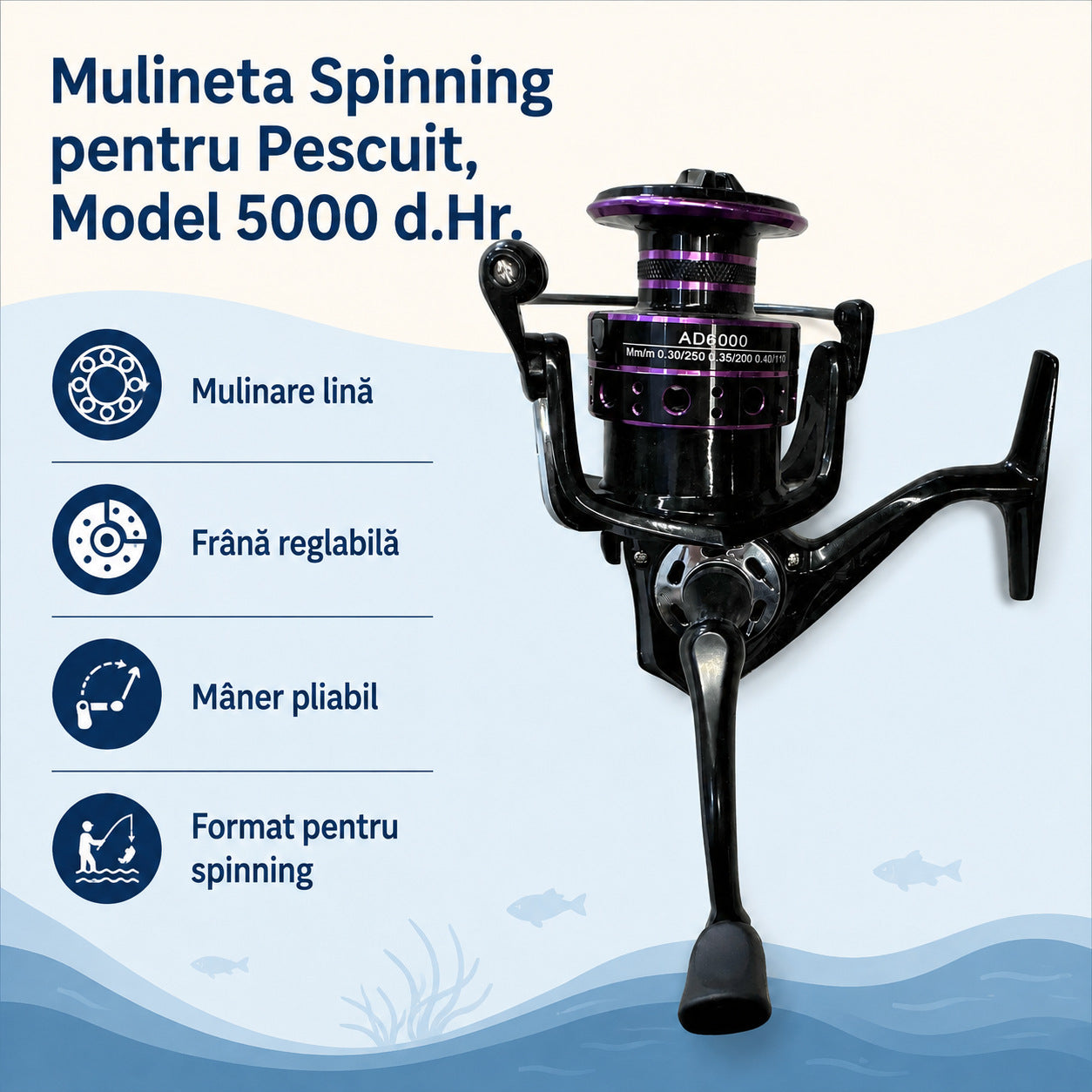 Mulineta Spinning pentru Pescuit, Model 5000 d.Hr. – caracteristici