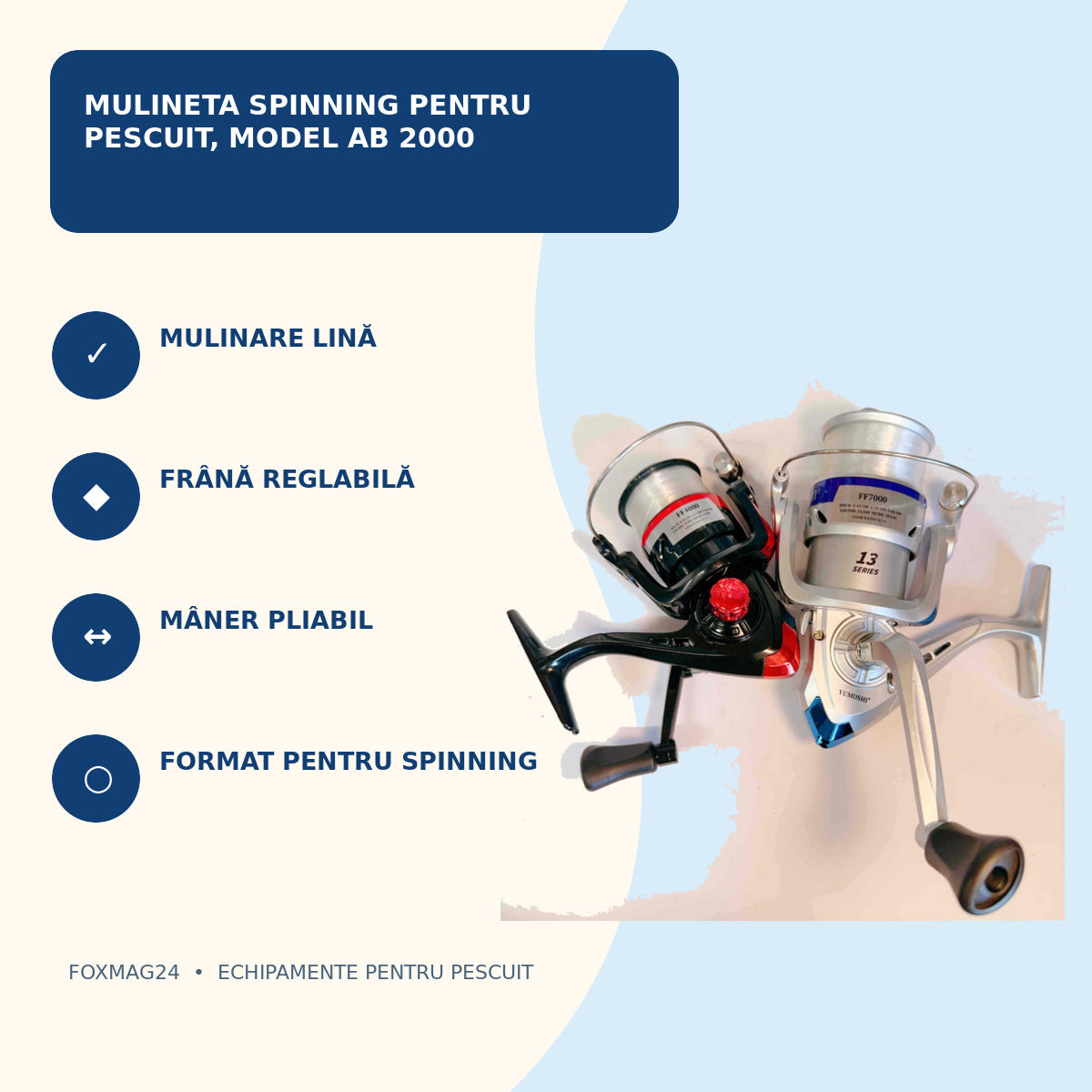 Mulineta Spinning pentru Pescuit, Model AB 2000 – caracteristici
