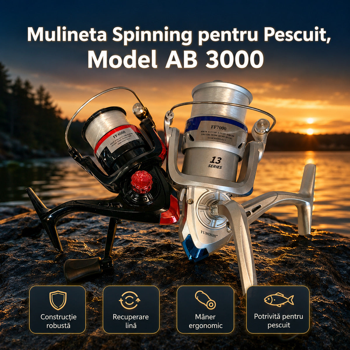 Mulineta Spinning pentru Pescuit, Model AB 3000 – imagine principală