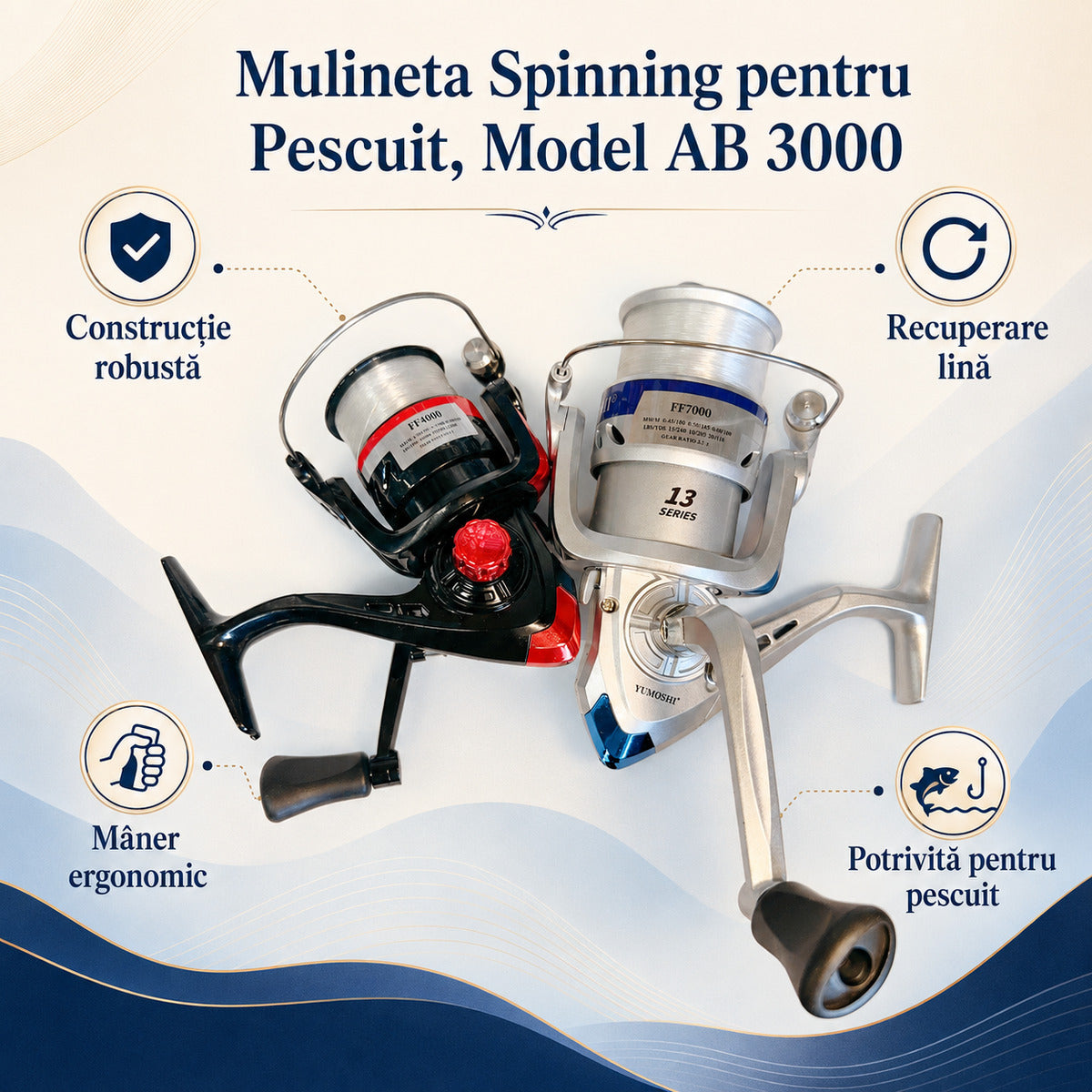 Mulineta Spinning pentru Pescuit, Model AB 3000 – caracteristici