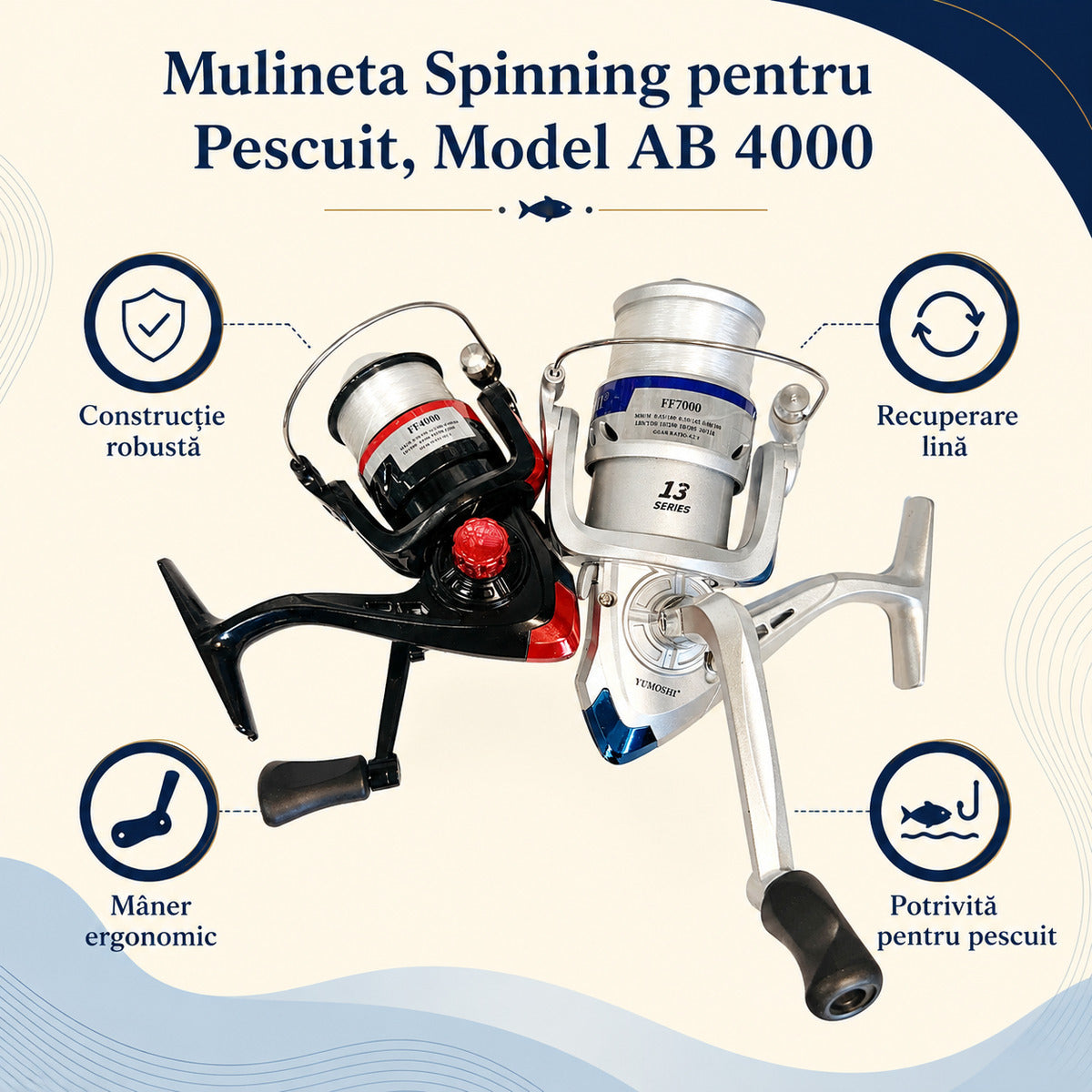 Mulineta Spinning pentru Pescuit, Model AB 4000 – caracteristici și beneficii