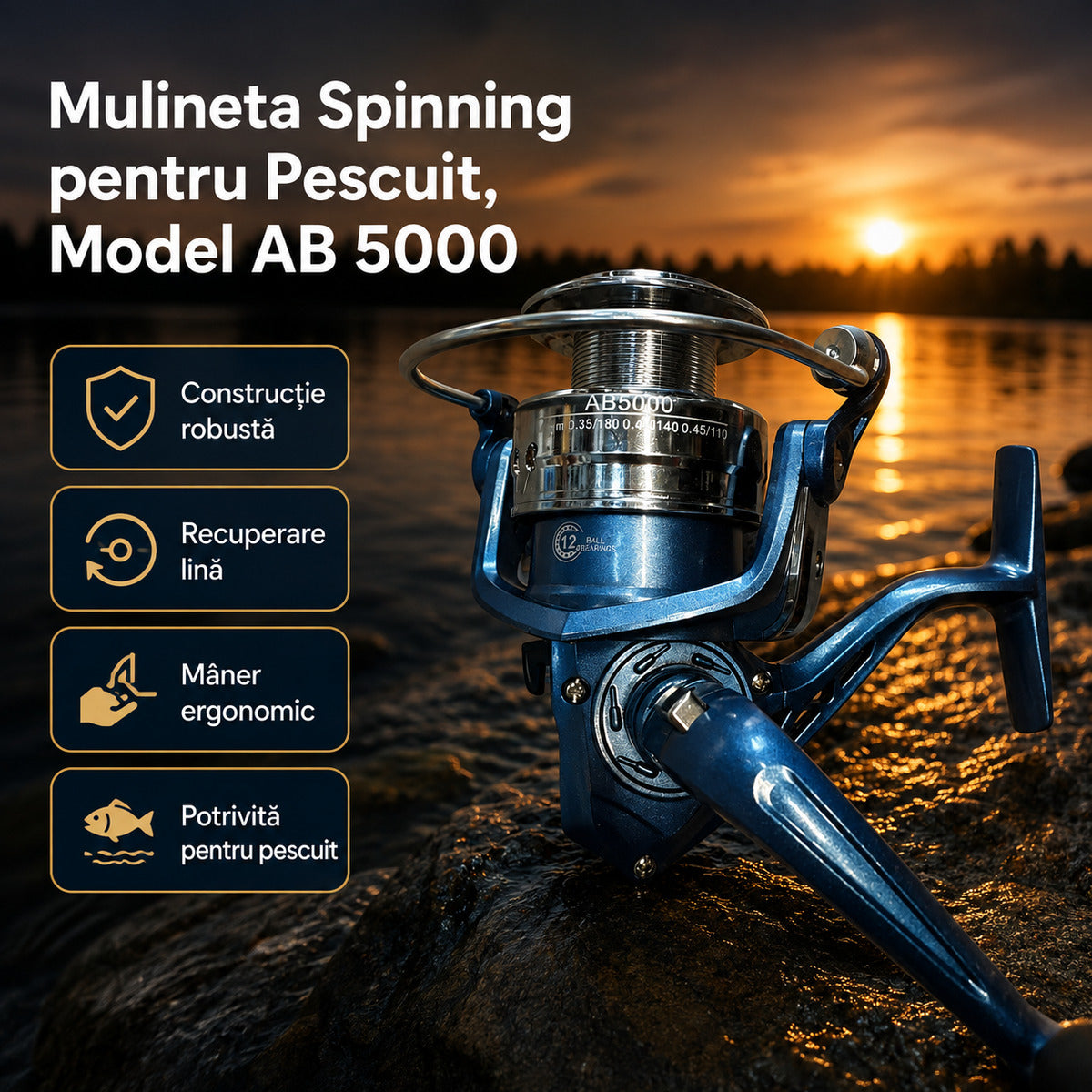 Mulineta Spinning pentru Pescuit, Model AB 5000 – imagine principală