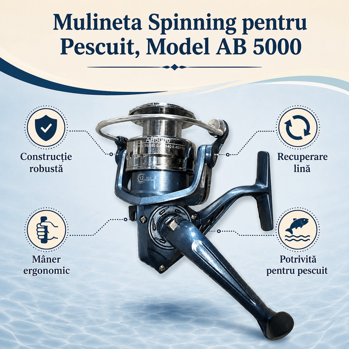 Mulineta Spinning pentru Pescuit, Model AB 5000 – caracteristici