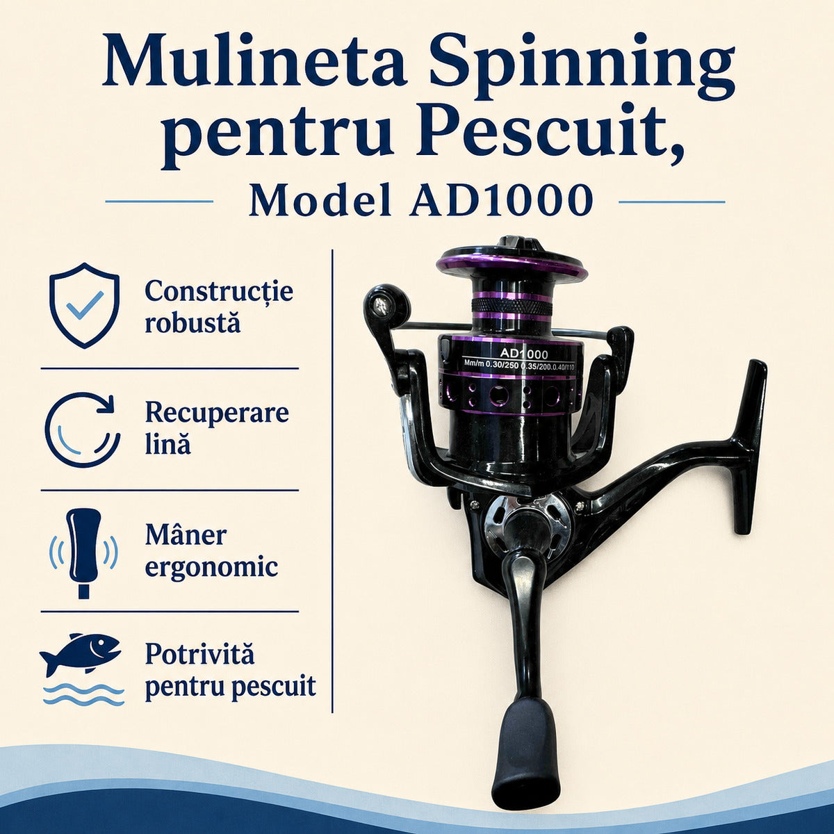 Mulineta Spinning pentru Pescuit, Model AD1000 – caracteristici și beneficii