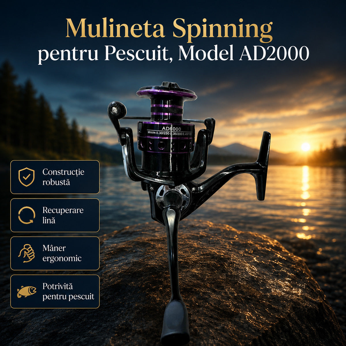 Mulineta Spinning pentru Pescuit, Model AD2000 – imagine principală