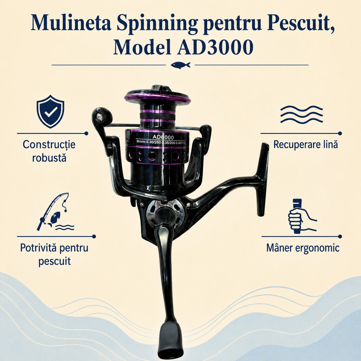 Mulineta Spinning pentru Pescuit, Model AD3000 – caracteristici