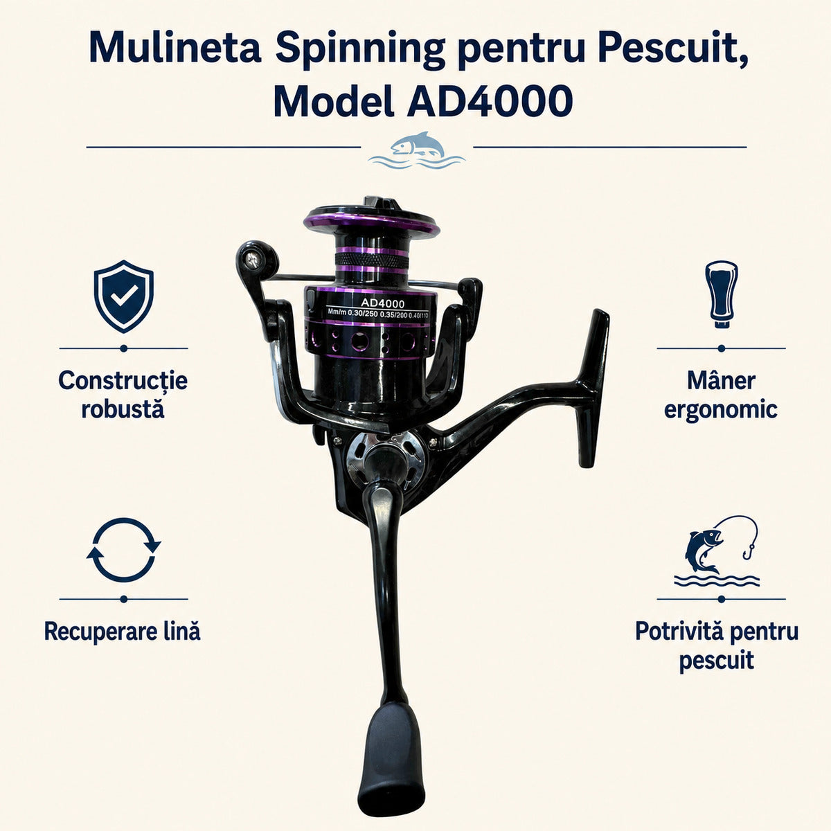 Mulineta Spinning pentru Pescuit, Model AD4000 – caracteristici