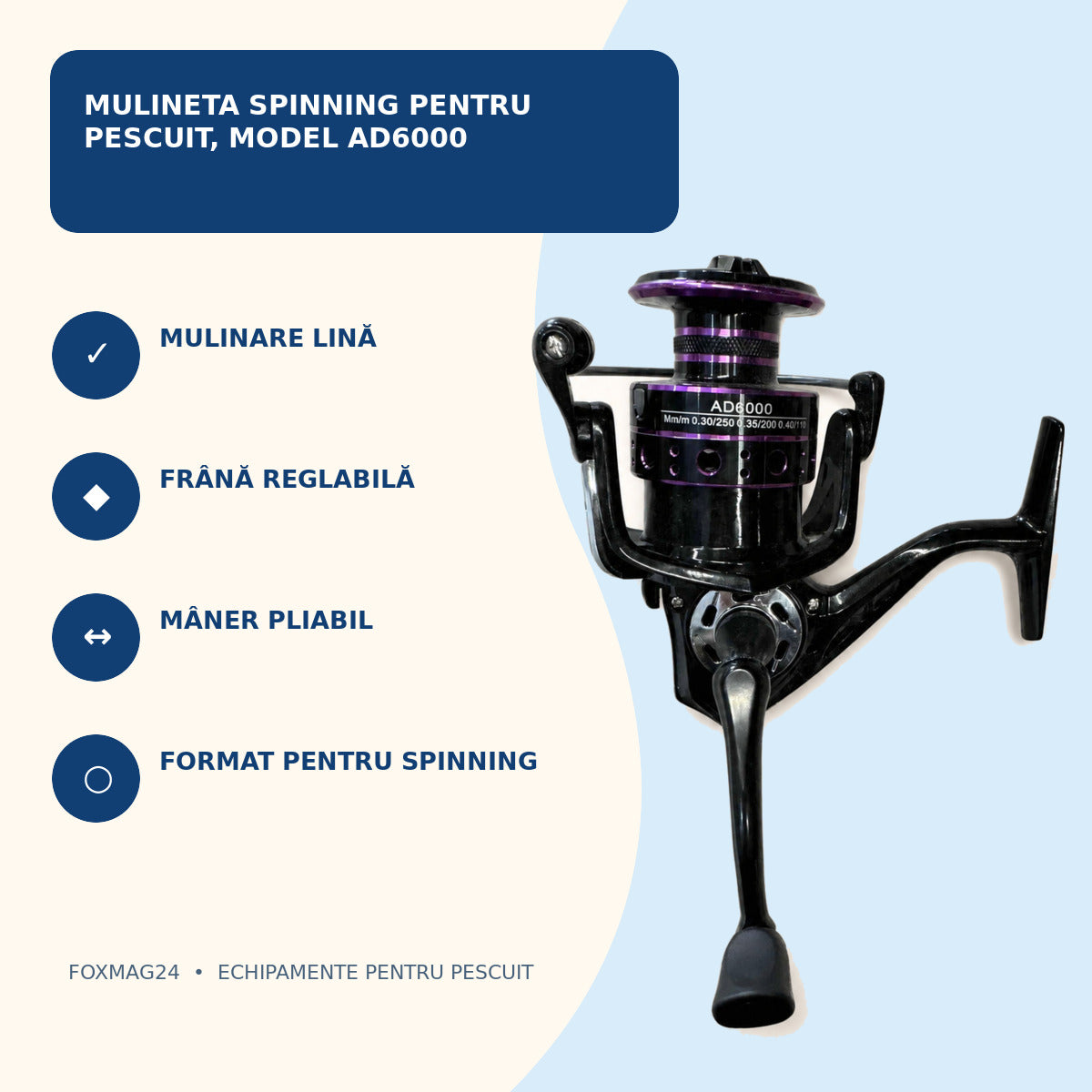 Mulineta Spinning pentru Pescuit, Model AD6000 – caracteristici