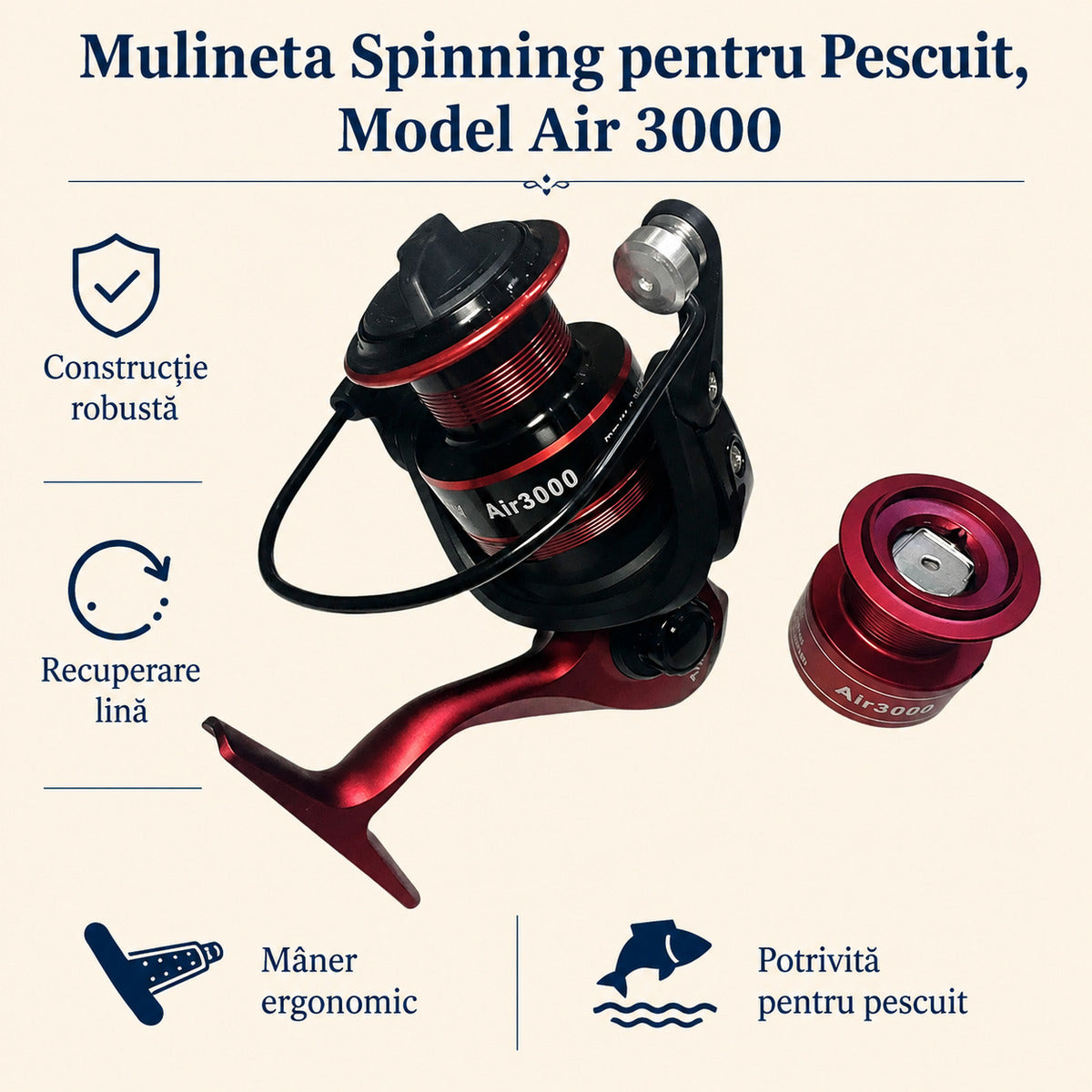 Mulineta Spinning pentru Pescuit, Model Air 3000 – caracteristici