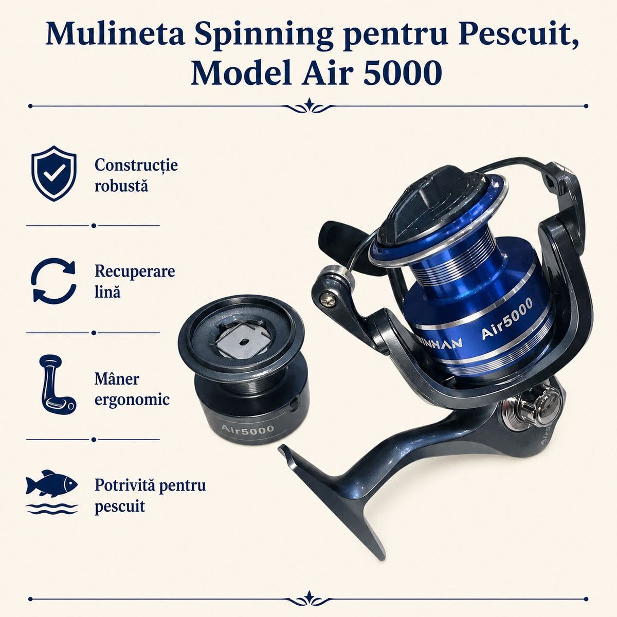 Mulineta Spinning pentru Pescuit, Model Air 5000 – caracteristici