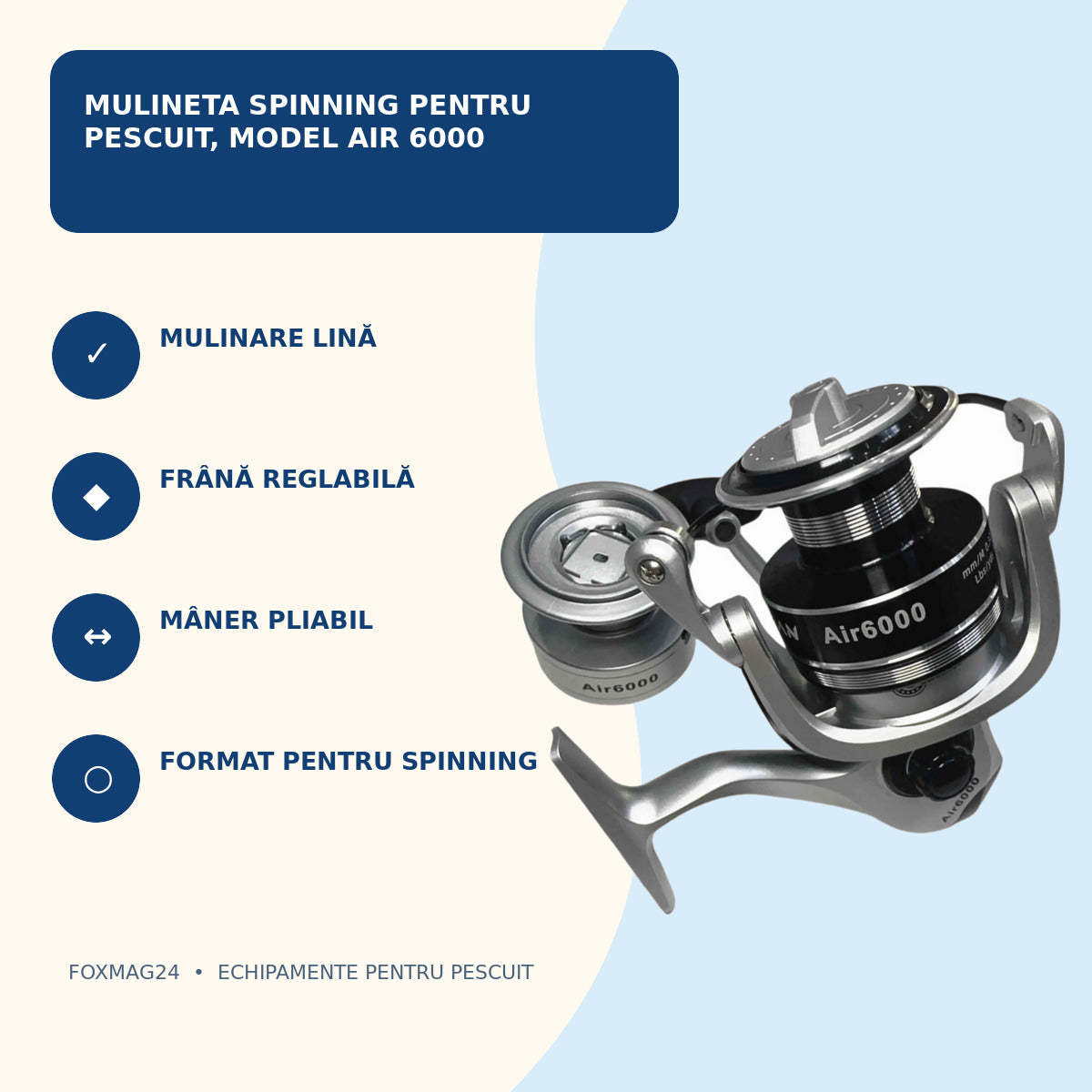 Mulineta Spinning pentru Pescuit, Model Air 6000 – caracteristici