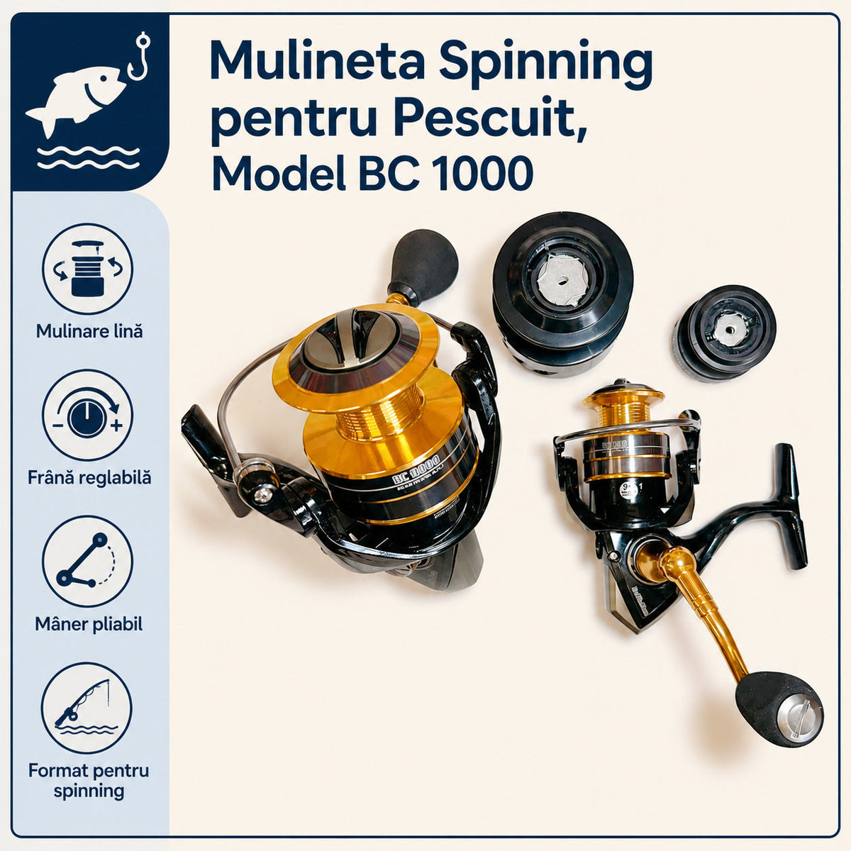 Mulineta Spinning pentru Pescuit, Model BC 1000 – caracteristici și beneficii