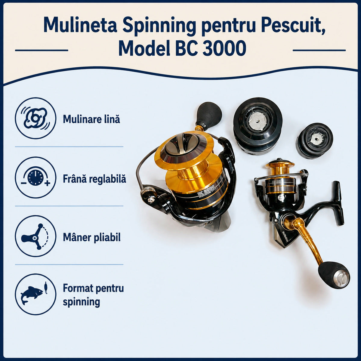 Mulineta Spinning pentru Pescuit, Model BC 3000 – caracteristici și beneficii