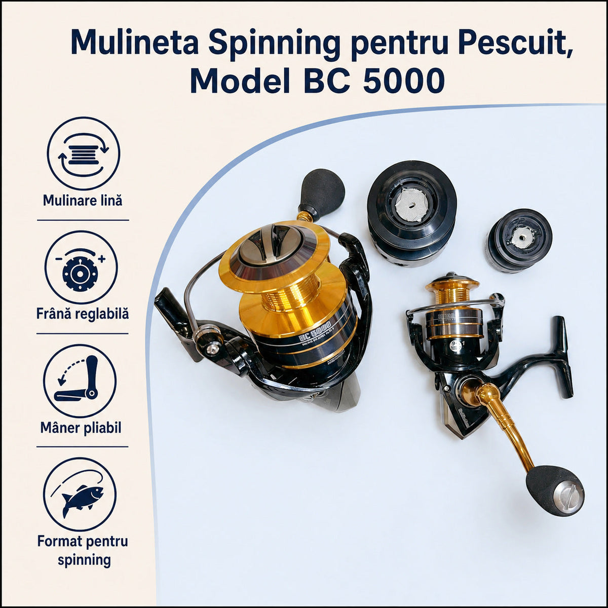 Mulineta Spinning pentru Pescuit, Model BC 5000 – caracteristici și beneficii
