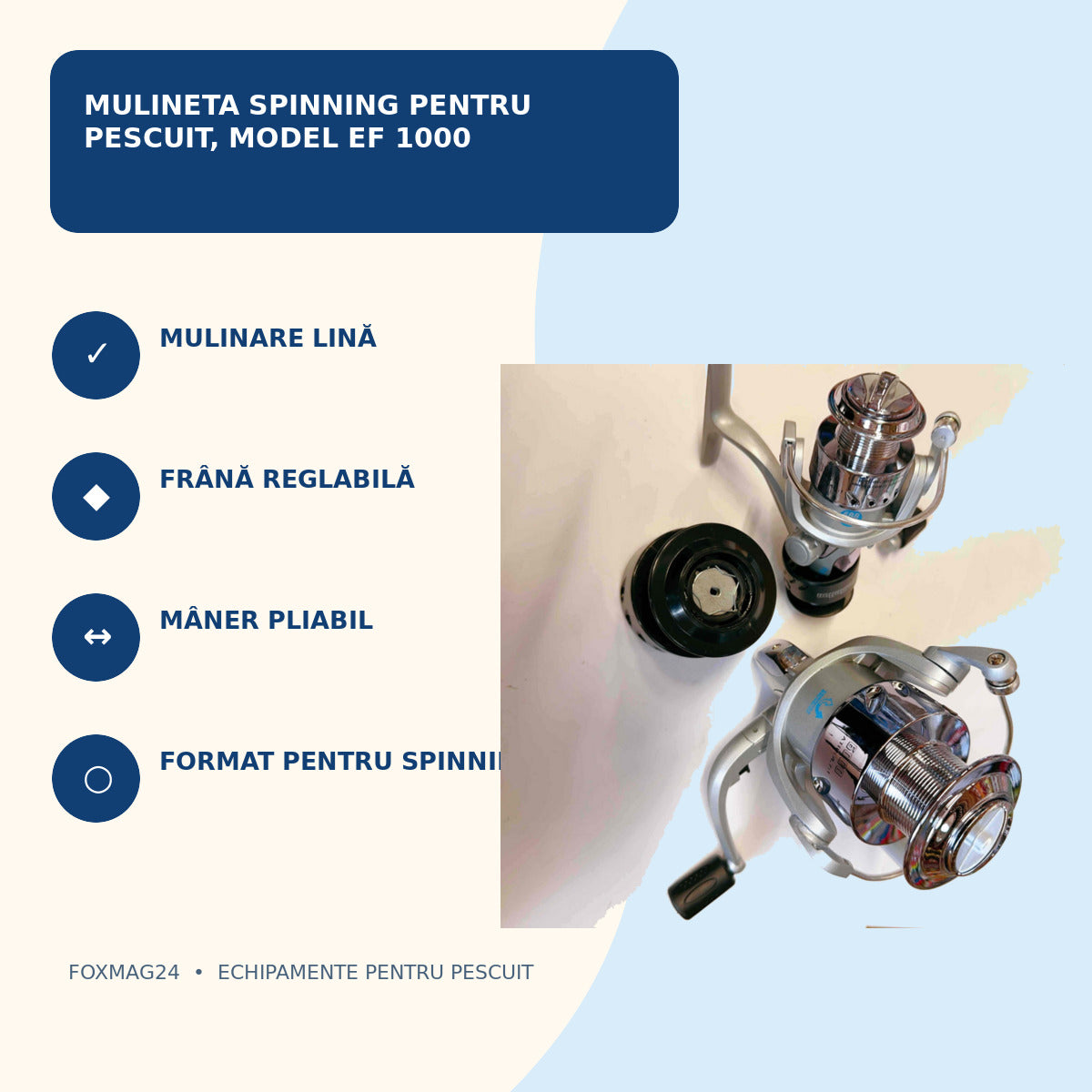 Mulineta Spinning pentru Pescuit, Model EF 1000 – caracteristici