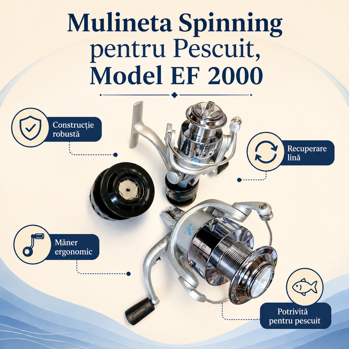 Mulineta Spinning pentru Pescuit, Model EF 2000 – caracteristici