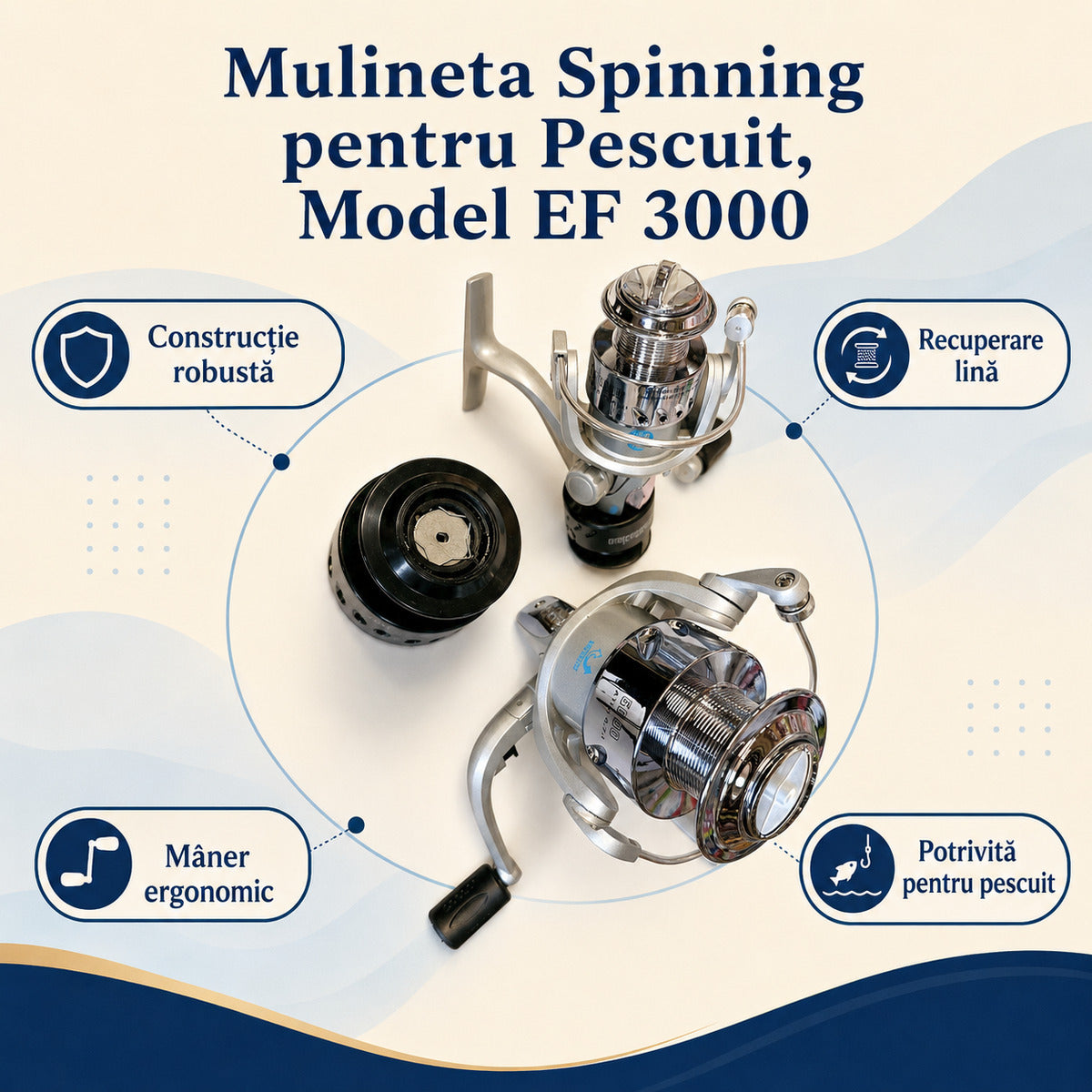 Mulineta Spinning pentru Pescuit, Model EF 3000 – caracteristici