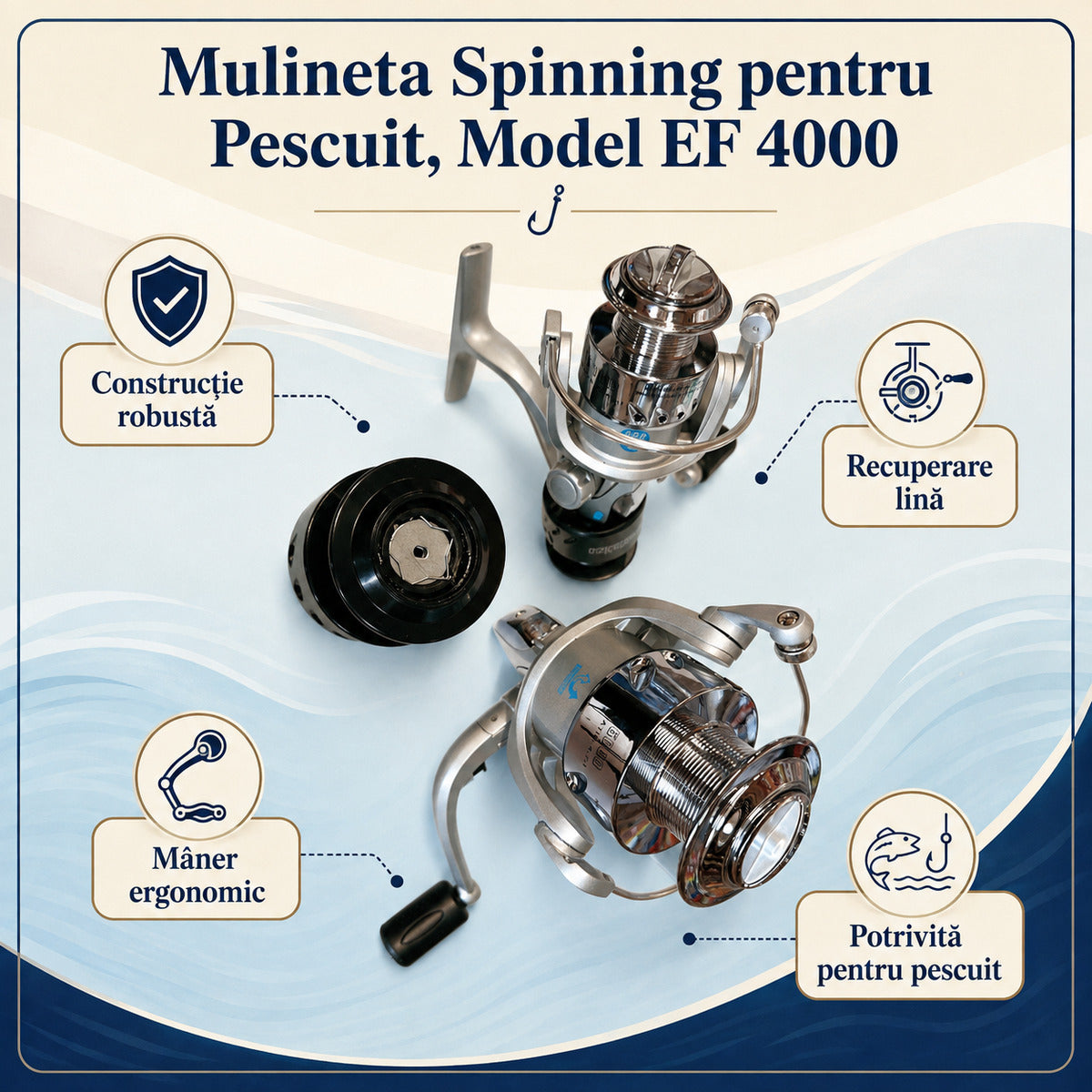 Mulineta Spinning pentru Pescuit, Model EF 4000 – caracteristici