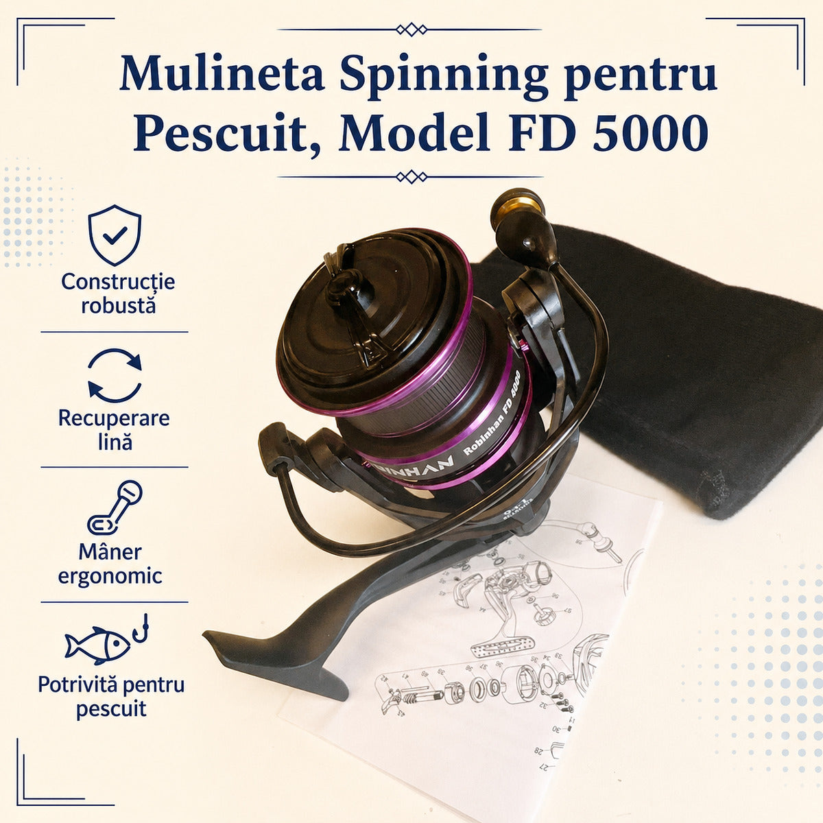 Mulineta Spinning pentru Pescuit, Model FD 5000 – caracteristici