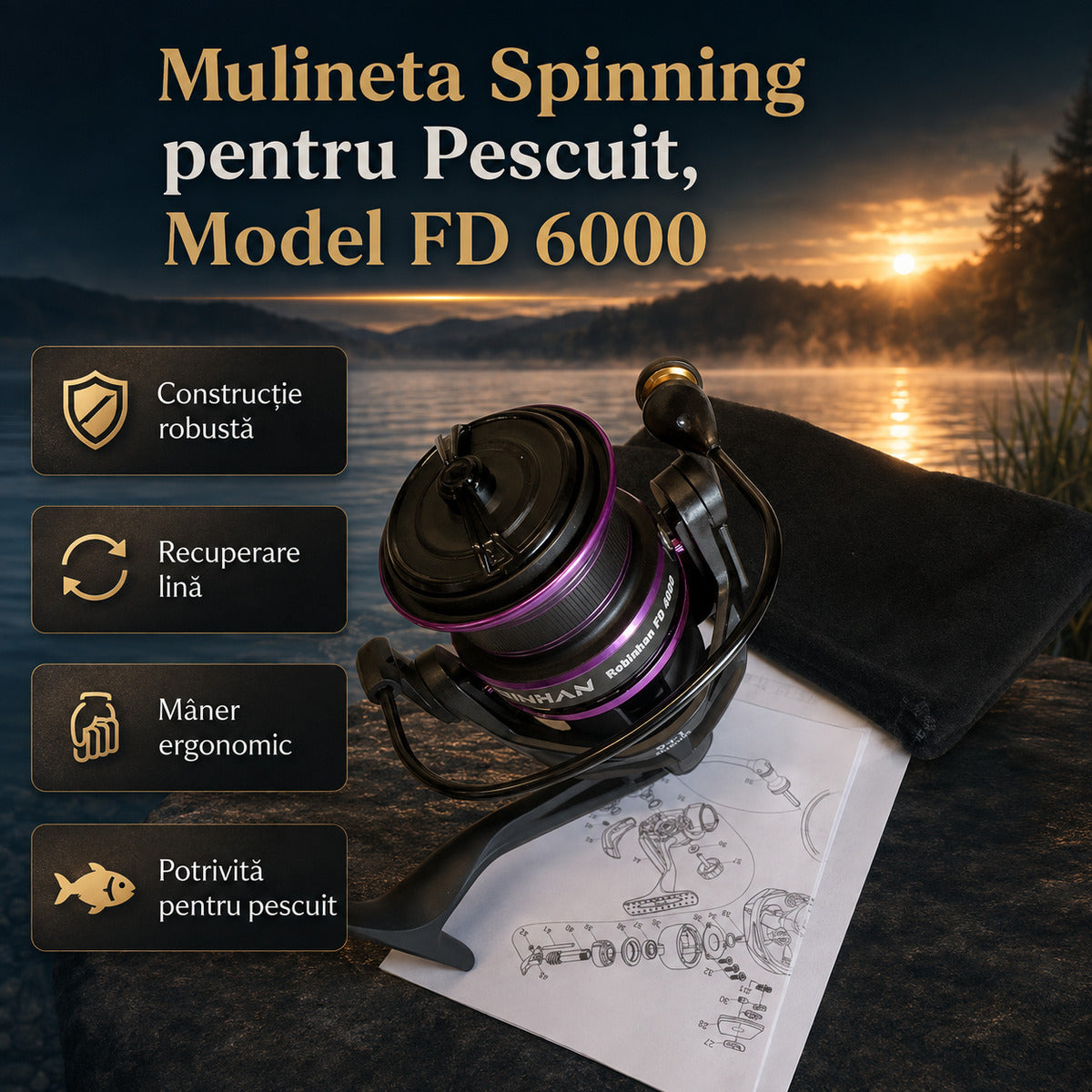 Mulineta Spinning pentru Pescuit, Model FD 6000 – imagine principală