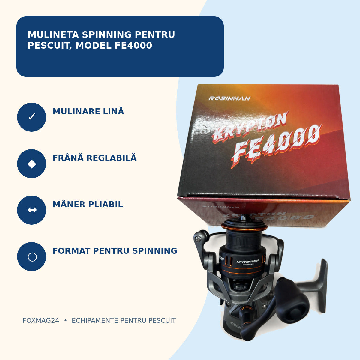 Mulineta Spinning pentru Pescuit, Model FE4000 – caracteristici