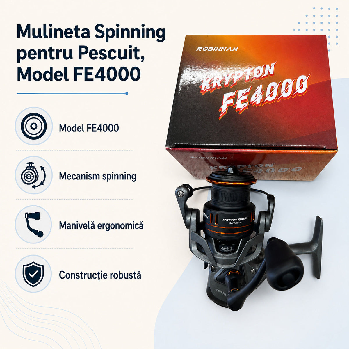 Mulineta Spinning pentru Pescuit, Model FE4000 – caracteristici și beneficii