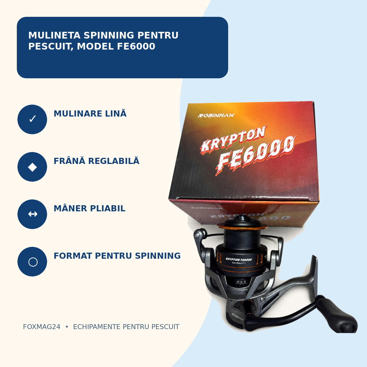 Mulineta Spinning pentru Pescuit, Model FE6000 – caracteristici