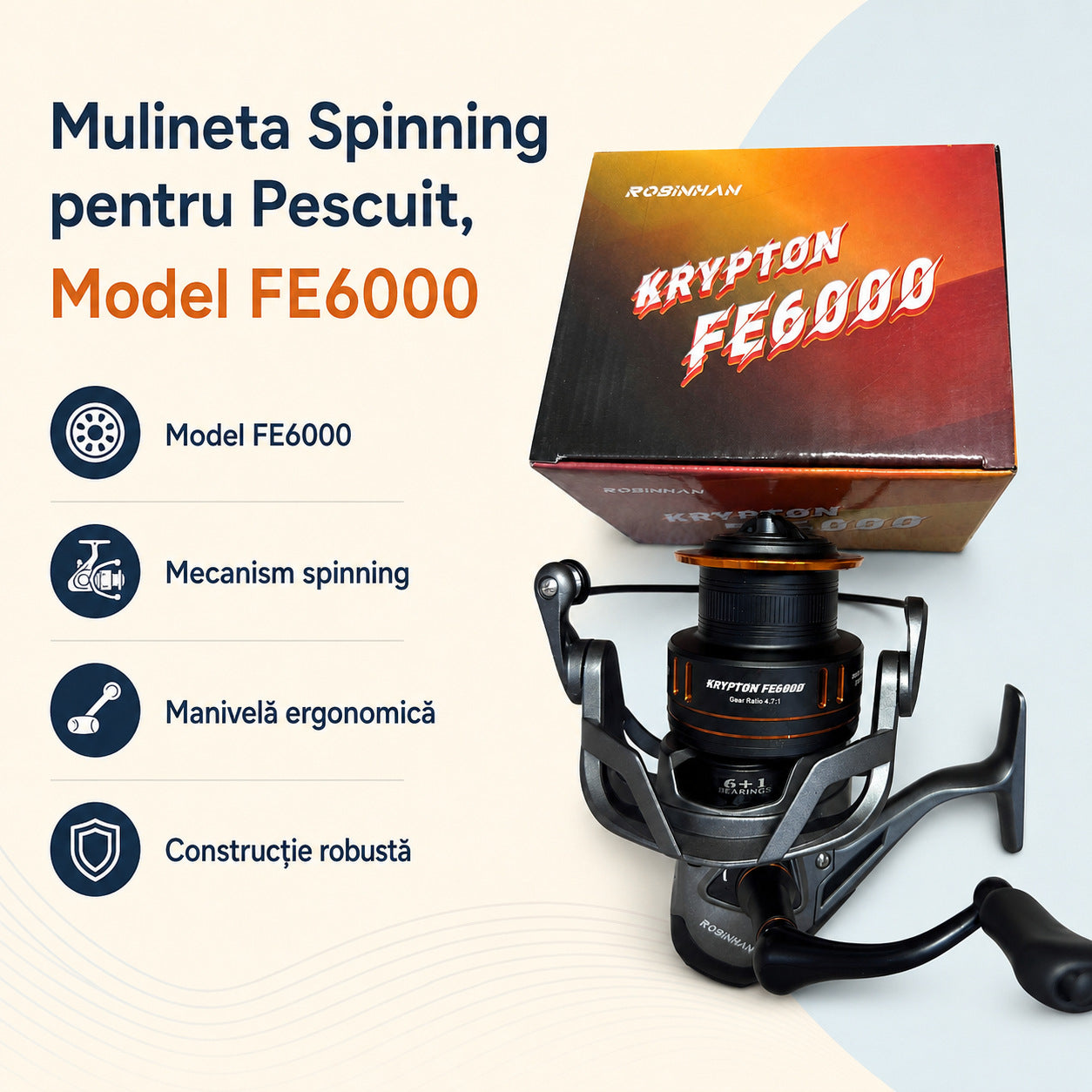 Mulineta Spinning pentru Pescuit, Model FE6000 – caracteristici